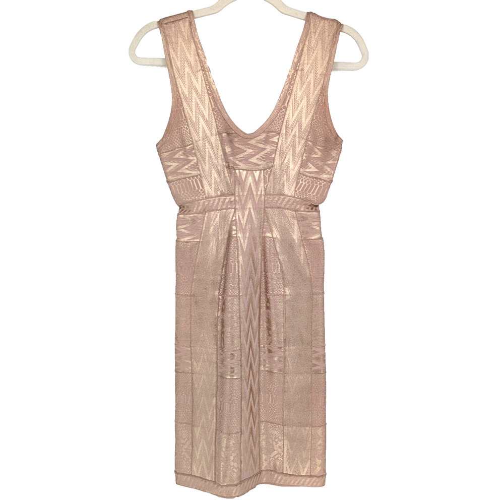 Y2K Herve Leger Aerin‎ Rose Gold Bandage Dress XS Metallic Bodycon Coquette Glam